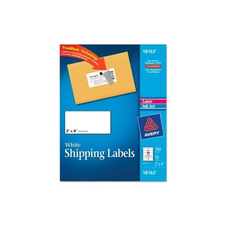 Avery Dennison Shipping Labels, f/ Laser/Inkjet Printers, 2x4in, 10PK 18163